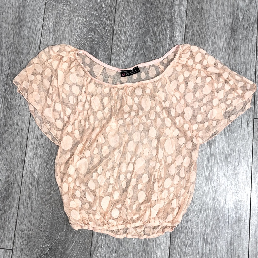 Pink Polkadot Mesh Top
